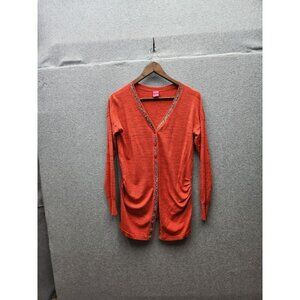 Save The Queen! Red Long-Sleeve Cardigan With Rhinestone Trim & Ruched Sides XS